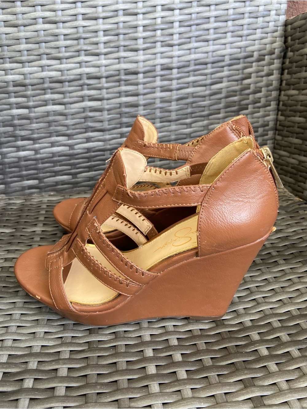 Jessica Simpson Tan Strappy Wedge Sandals